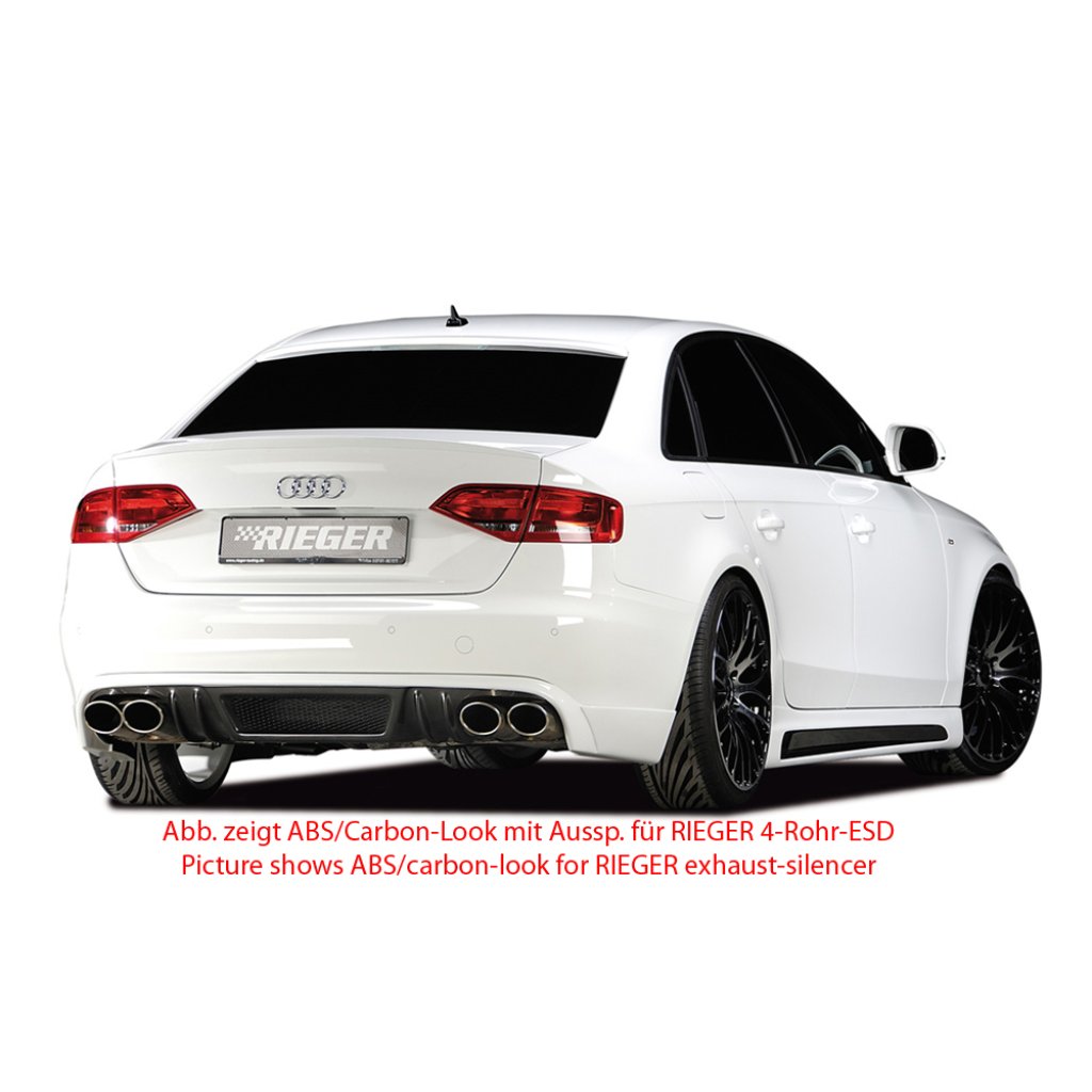 Rieger spoiler pod zadní nárazník pro Audi A4 B8, B81 avant, sedan před faceliftem r.v. 11/07-12/11, plast ABS bez povrchové úpravy, mimo S-Line, pro orig. koncovky na obou stranách