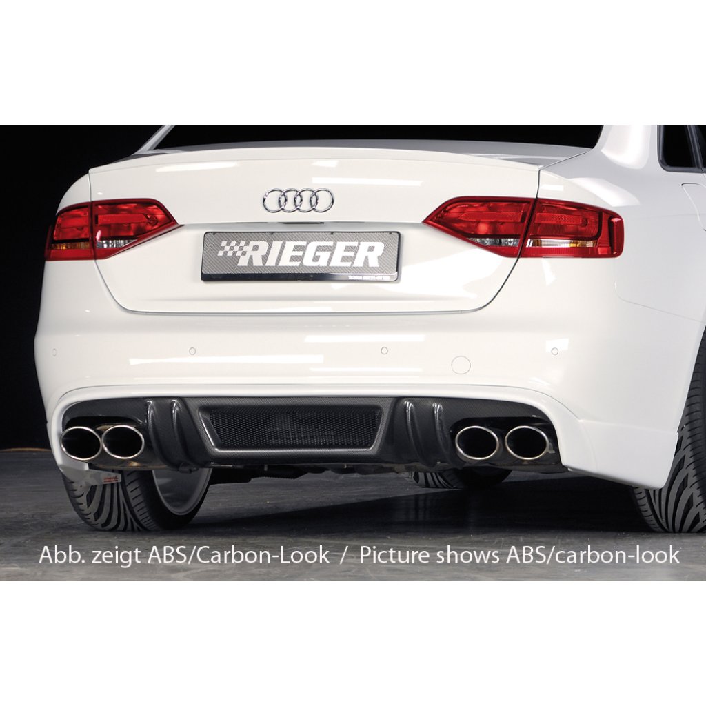 Rieger spoiler pod zadní nárazník pro Audi A4 B8, B81 avant, sedan před faceliftem r.v. 11/07-12/11, plast ABS bez povrchové úpravy, S-Line, pro dvojité koncovky na obou stranách 4x115x85 mm