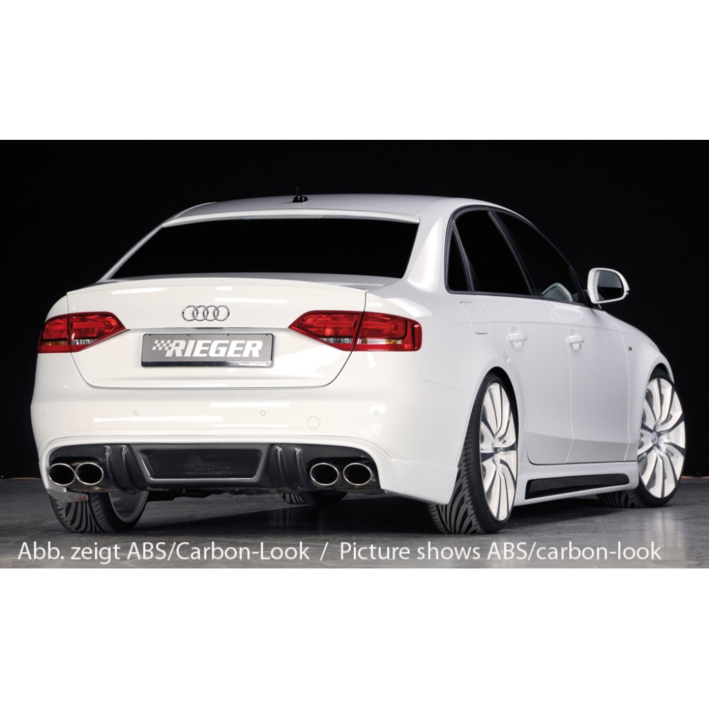 Rieger spoiler pod zadní nárazník pro Audi A4 B8, B81 avant, sedan před faceliftem r.v. 11/07-12/11, plast ABS bez povrchové úpravy, S-Line, pro dvojité koncovky na obou stranách 4x115x85 mm
