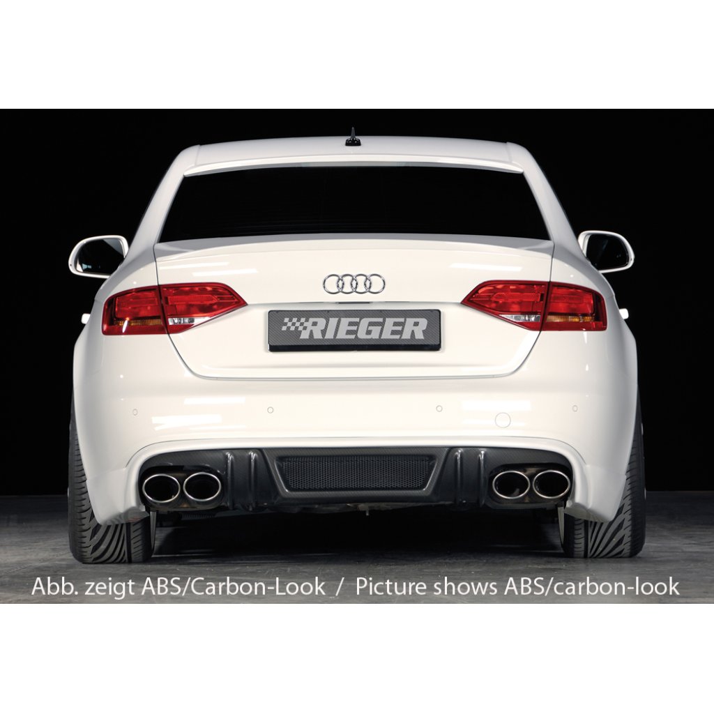 Rieger spoiler pod zadní nárazník pro Audi A4 B8, B81 avant, sedan před faceliftem r.v. 11/07-12/11, plast ABS bez povrchové úpravy, S-Line, pro dvojité koncovky na obou stranách 4x115x85 mm