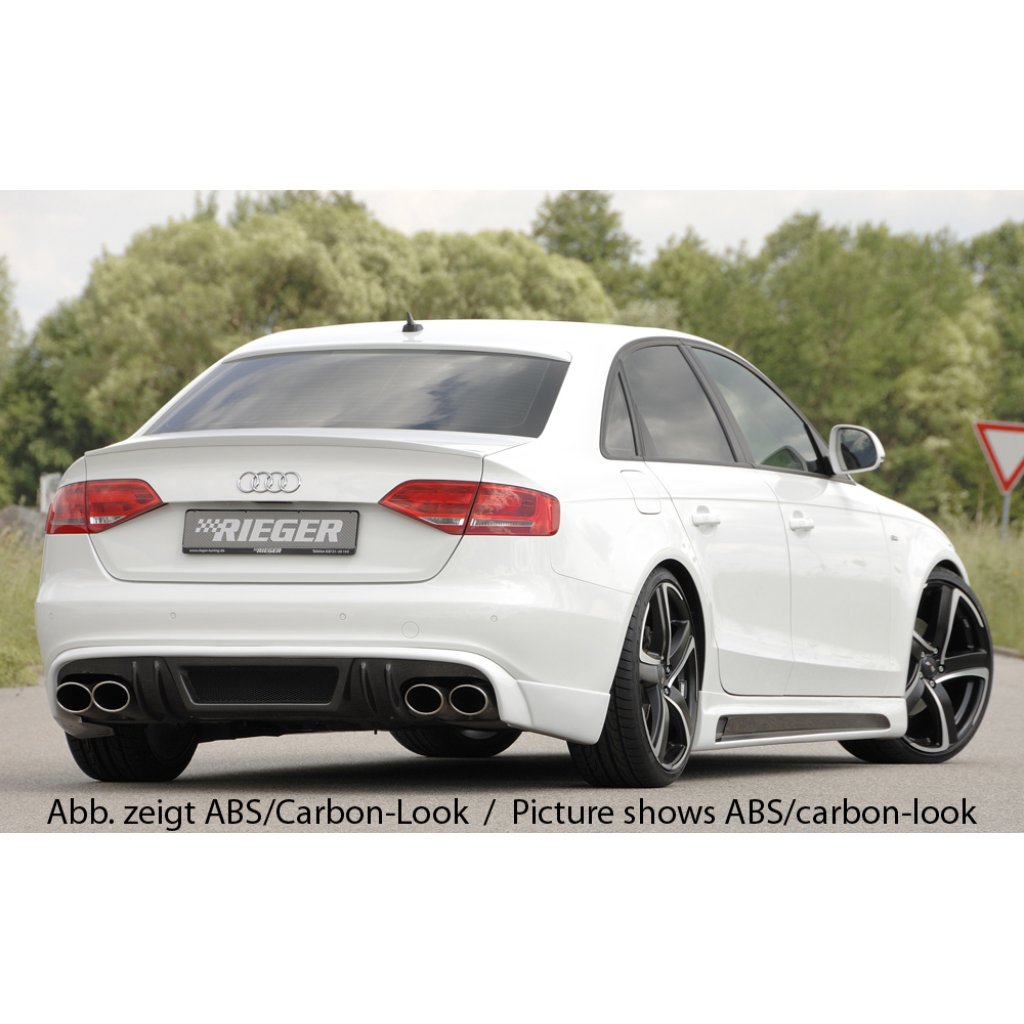 Rieger spoiler pod zadní nárazník pro Audi A4 B8, B81 avant, sedan před faceliftem r.v. 11/07-12/11, plast ABS bez povrchové úpravy, S-Line, pro dvojité koncovky na obou stranách 4x115x85 mm
