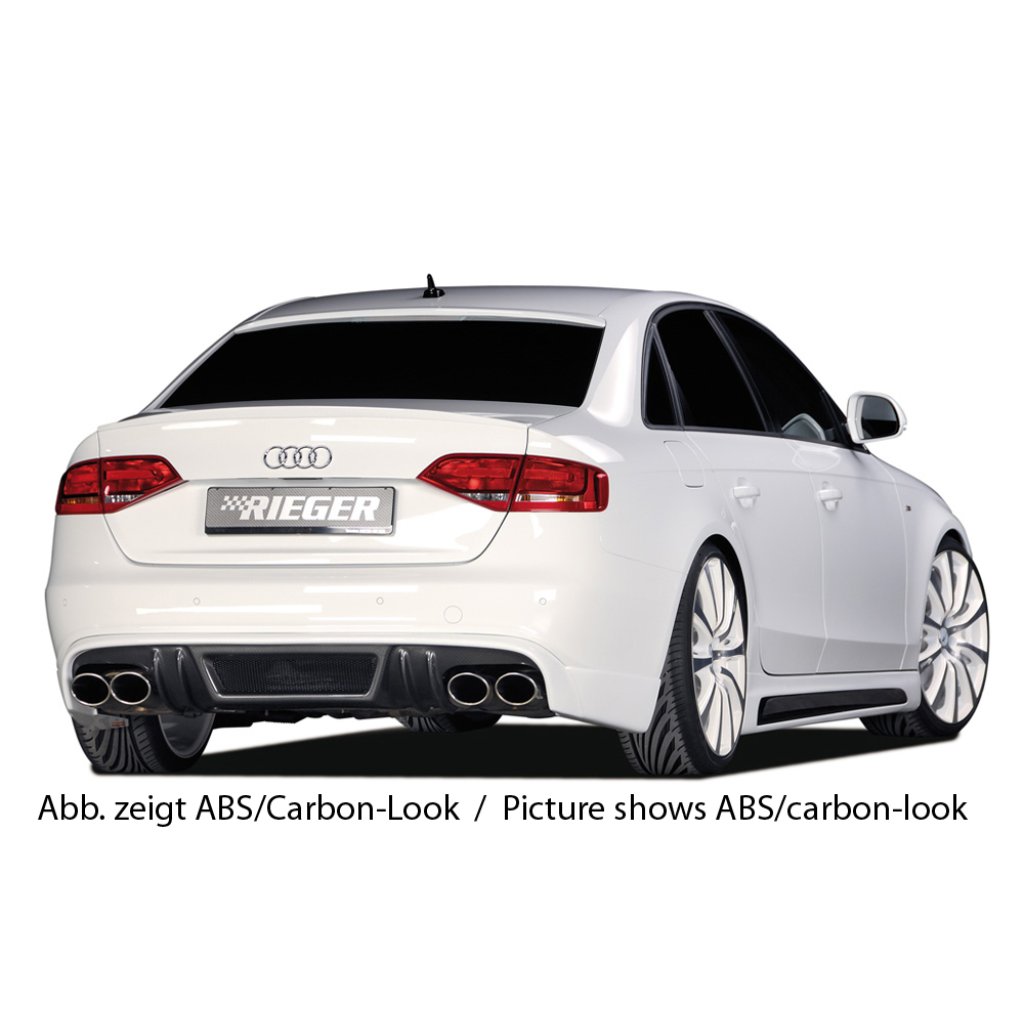 Rieger spoiler pod zadní nárazník pro Audi A4 B8, B81 avant, sedan před faceliftem r.v. 11/07-12/11, plast ABS bez povrchové úpravy, S-Line, pro dvojité koncovky na obou stranách 4x115x85 mm