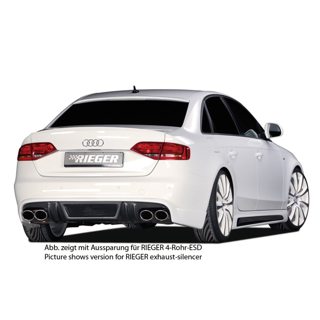Rieger spoiler pod zadní nárazník pro Audi A4 B8, B81 avant, sedan před faceliftem r.v. 11/07-12/11, plast ABS s povrchovou úpravou Carbon-Look, S-Line, pro koncovky na obou stranách