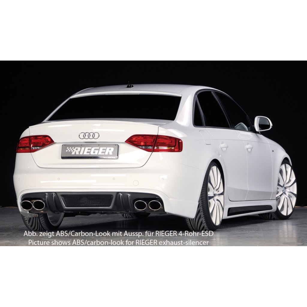 Rieger spoiler pod zadní nárazník pro Audi A4 S4 B8, B81 avant, sedan před faceliftem r.v. 11/08-12/11, plast ABS bez povrchové úpravy, S-Line, pro orig. dvojité koncovky na obou stranách
