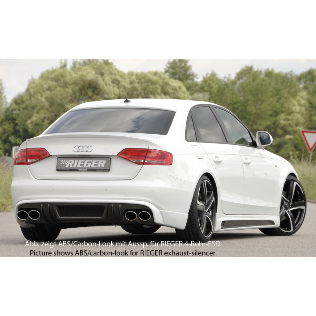 Rieger spoiler pod zadní nárazník pro Audi A4 S4 B8, B81 avant, sedan před faceliftem r.v. 11/08-12/11, plast ABS bez povrchové úpravy, S-Line, pro orig. dvojité koncovky na obou stranách