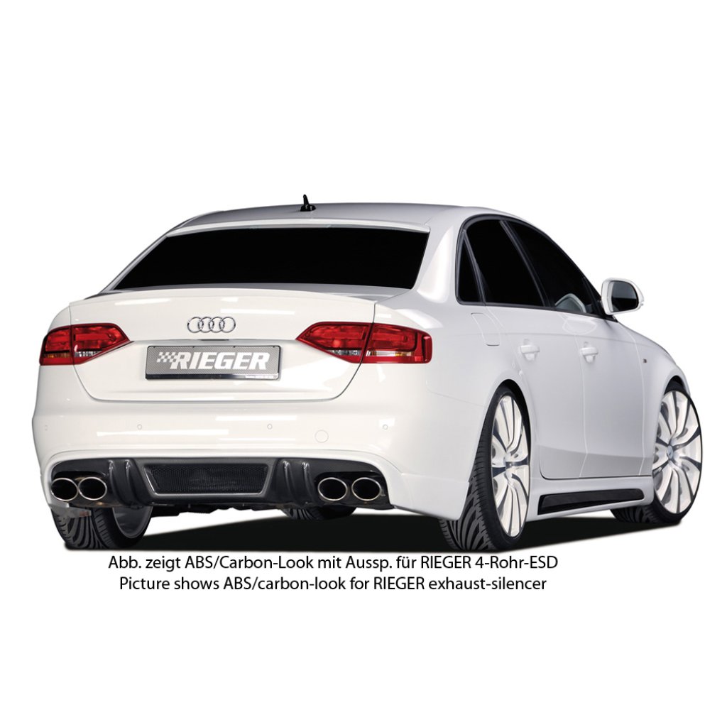 Rieger spoiler pod zadní nárazník pro Audi A4 S4 B8, B81 avant, sedan před faceliftem r.v. 11/08-12/11, plast ABS bez povrchové úpravy, S-Line, pro orig. dvojité koncovky na obou stranách