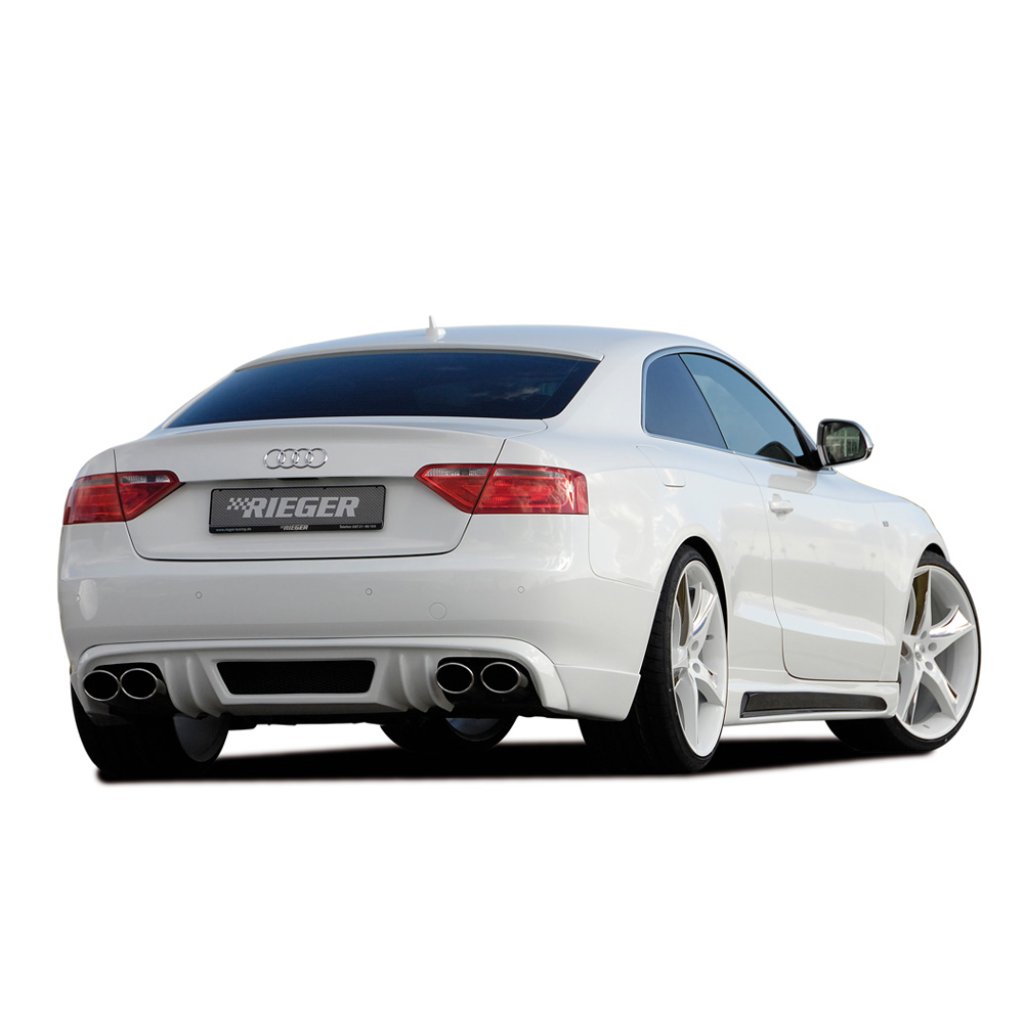Rieger spoiler pod zadní nárazník pro Audi A5 B8, B81 kabriolet, kupé před faceliftem r.v. 06/07-07/11, plast ABS bez povrchové úpravy, mimo S-Line, pro dvojité koncovky na obou stranách 4x115x85 mm