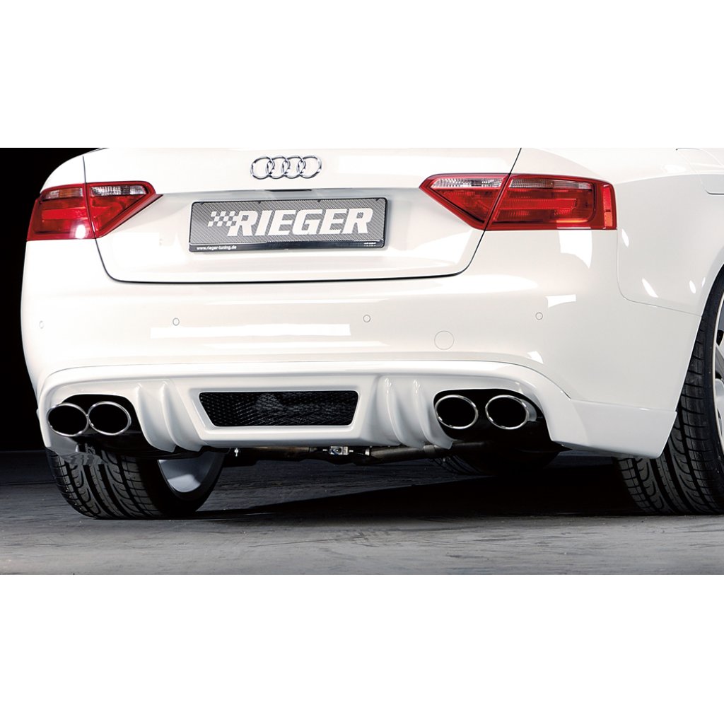Rieger spoiler pod zadní nárazník pro Audi A5 B8, B81 kabriolet, kupé před faceliftem r.v. 06/07-07/11, plast ABS bez povrchové úpravy, pro dvojité koncovky na obou stranách 4x115x85 mm