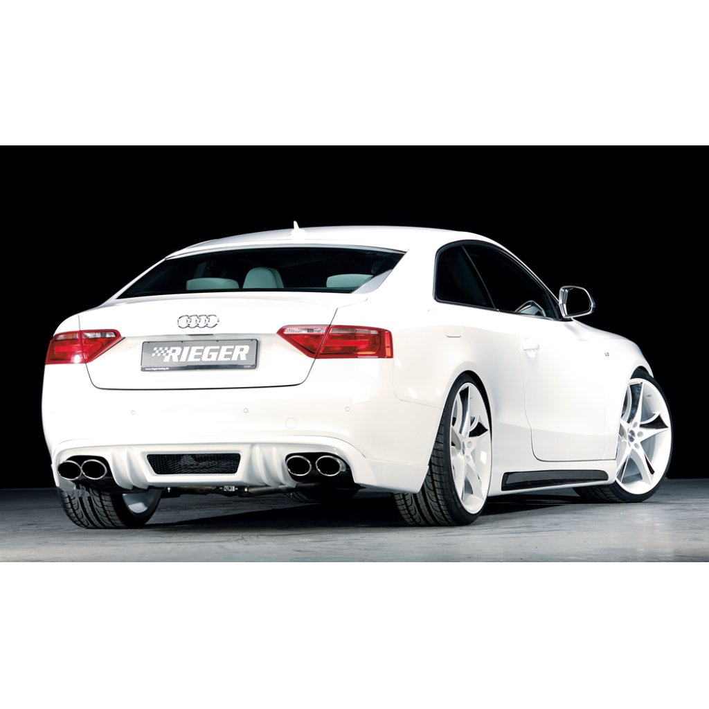 Rieger spoiler pod zadní nárazník pro Audi A5 B8, B81 kabriolet, kupé před faceliftem r.v. 06/07-07/11, plast ABS bez povrchové úpravy, pro dvojité koncovky na obou stranách 4x115x85 mm