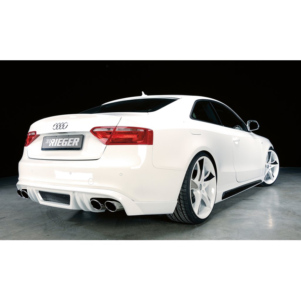 Rieger spoiler pod zadní nárazník pro Audi A5 B8, B81 kabriolet, kupé před faceliftem r.v. 06/07-07/11, plast ABS bez povrchové úpravy, pro dvojité koncovky na obou stranách 4x115x85 mm