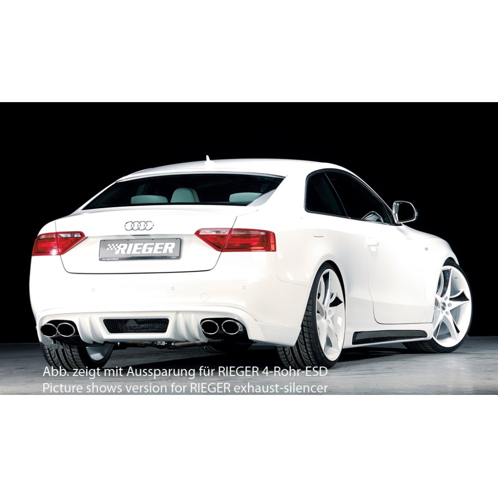 Rieger spoiler pod zadní nárazník pro Audi A5 B8, B81 kabriolet, kupé před faceliftem r.v. 06/07-07/11, plast ABS bez povrchové úpravy, S-Line, pro orig. koncovku vlevo