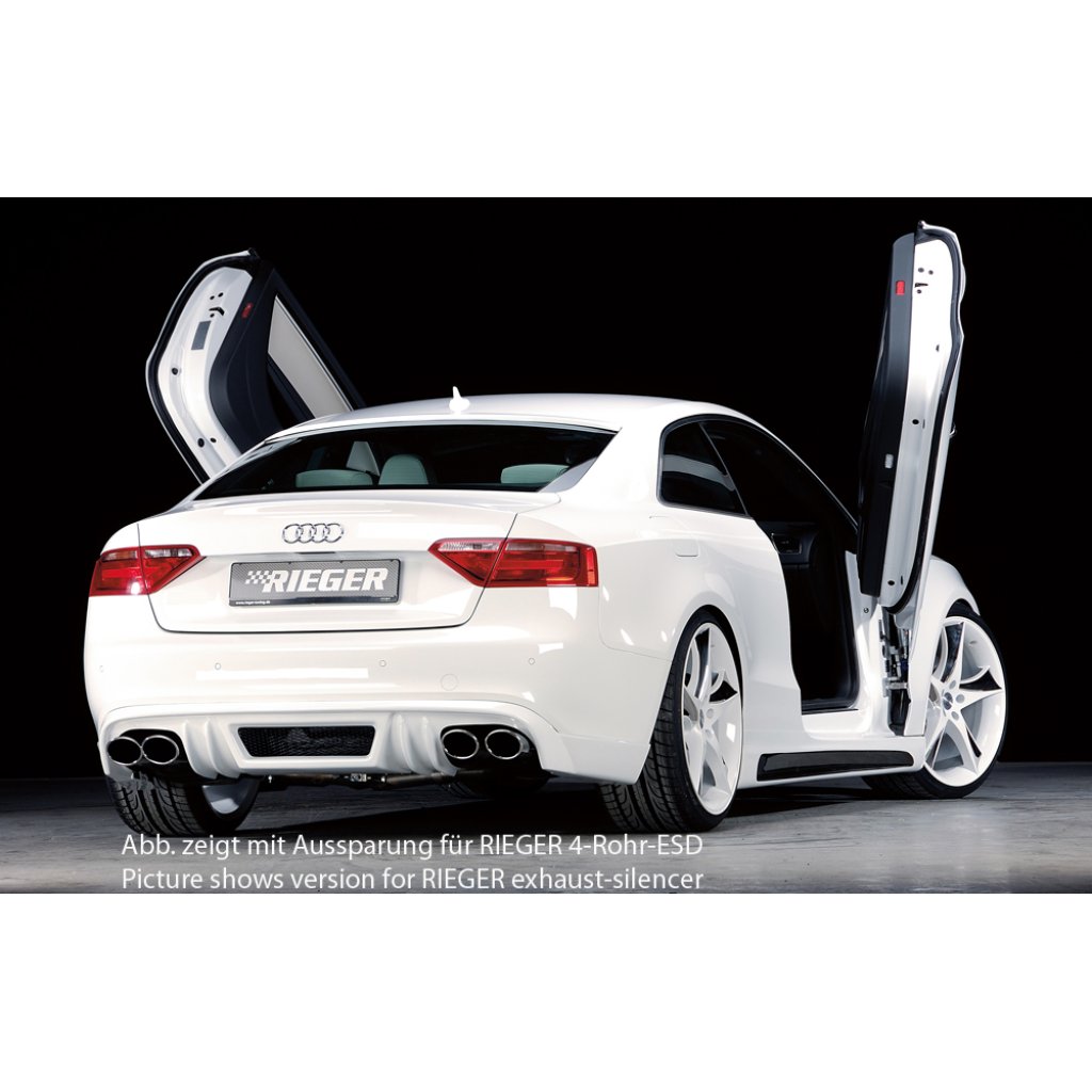 Rieger spoiler pod zadní nárazník pro Audi A5 B8, B81 kabriolet, kupé před faceliftem r.v. 06/07-07/11, plast ABS bez povrchové úpravy, S-Line, pro orig. koncovku vlevo