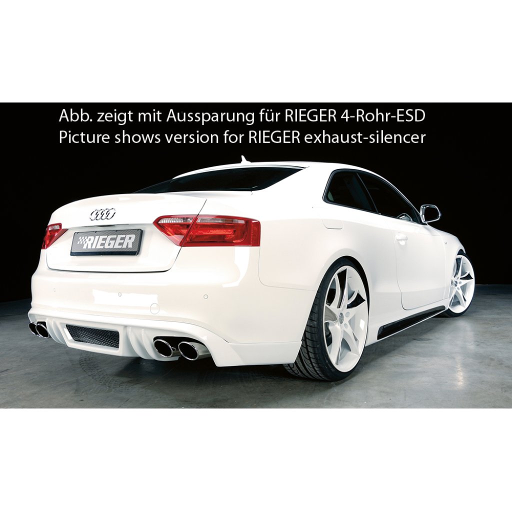 Rieger spoiler pod zadní nárazník pro Audi A5 B8, B81 kabriolet, kupé před faceliftem r.v. 06/07-07/11, plast ABS bez povrchové úpravy, S-Line, pro orig. koncovku vlevo