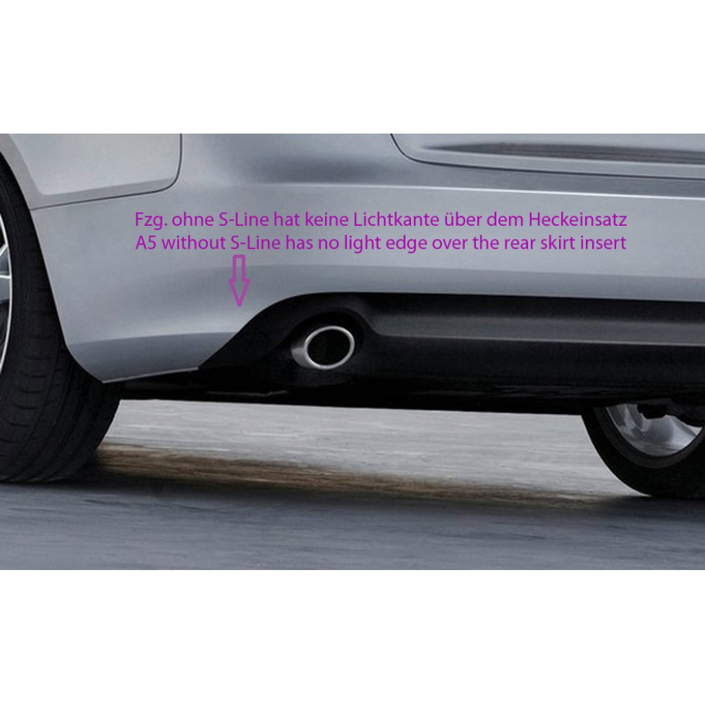 Rieger spoiler pod zadní nárazník pro Audi A5 B8, B81 kabriolet, kupé před faceliftem r.v. 06/07-07/11, plast ABS bez povrchové úpravy, S-Line, pro orig. koncovku vlevo