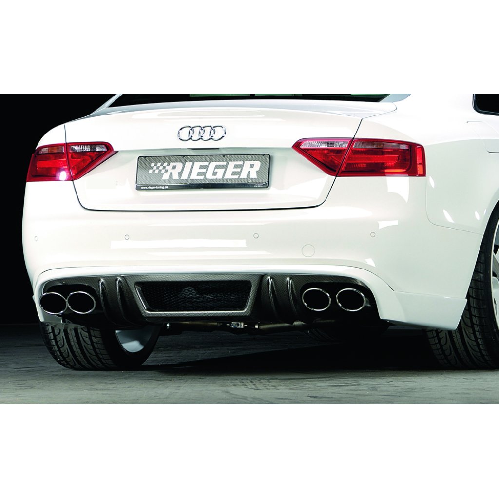 Rieger spoiler pod zadní nárazník pro Audi A5 B8, B81 kabriolet, kupé před faceliftem r.v. 06/07-07/11, plast ABS s povrchovou úpravou Carbon-Look, pro dvojité koncovky na obou stranách 4x115x85 mm