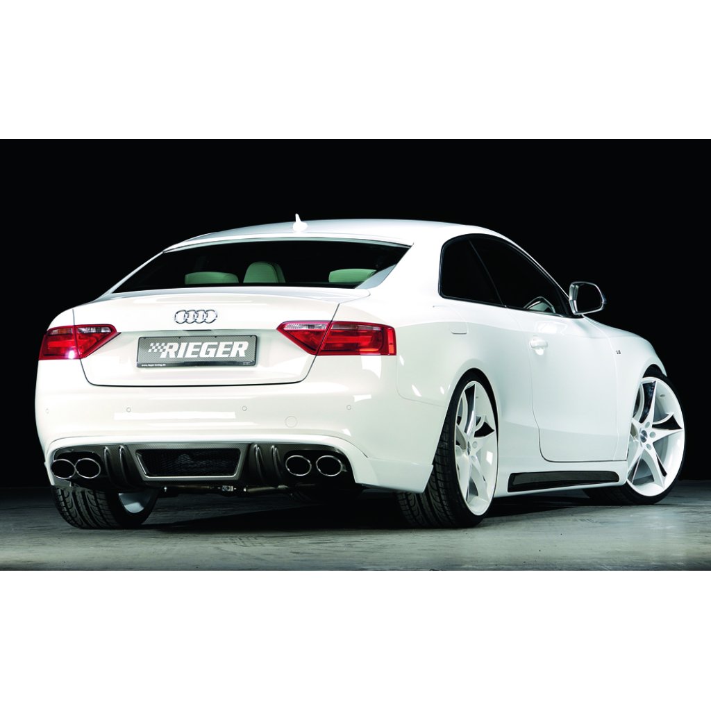 Rieger spoiler pod zadní nárazník pro Audi A5 B8, B81 kabriolet, kupé před faceliftem r.v. 06/07-07/11, plast ABS s povrchovou úpravou Carbon-Look, pro dvojité koncovky na obou stranách 4x115x85 mm