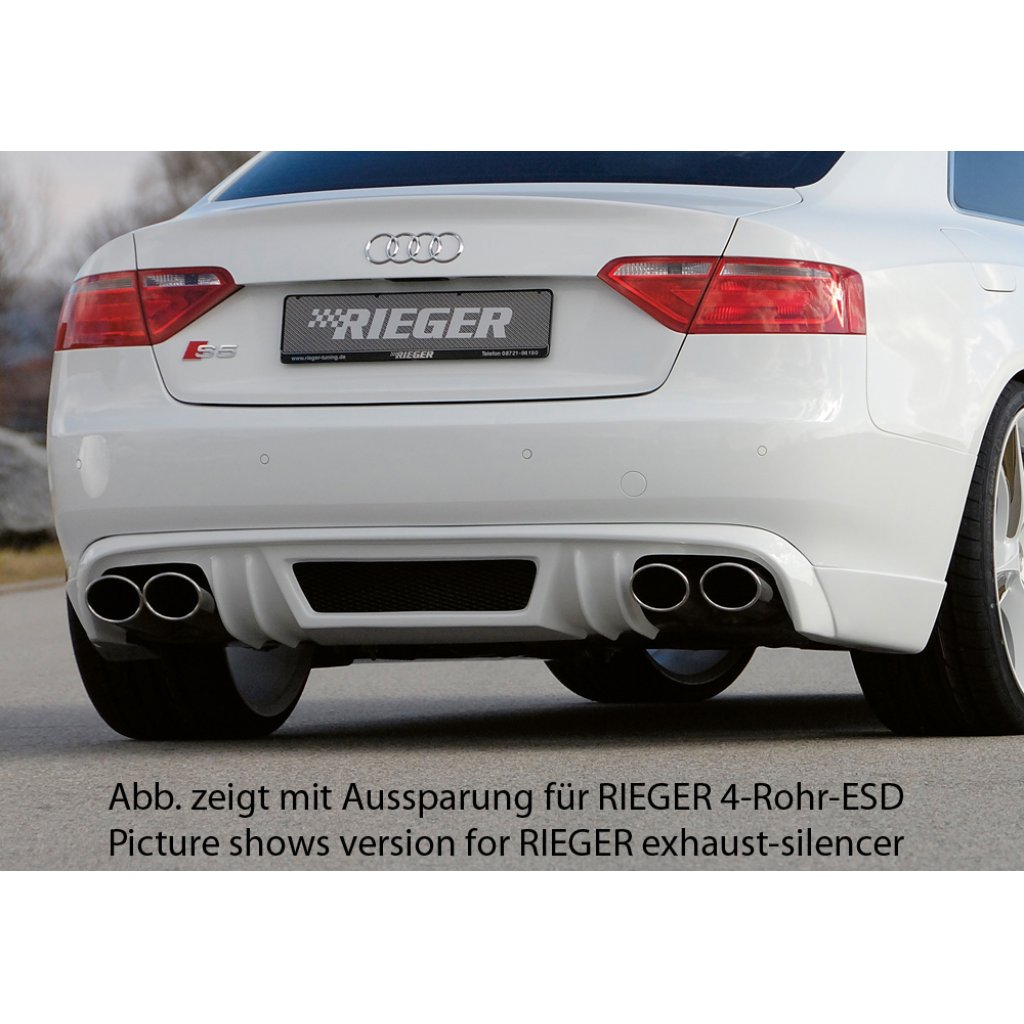 Rieger spoiler pod zadní nárazník pro Audi A5 B8, B81 Sportback před faceliftem r.v. 06/07-07/11, plast ABS bez povrchové úpravy, mimo S-Line, pro orig. dvojitou koncovku vlevo
