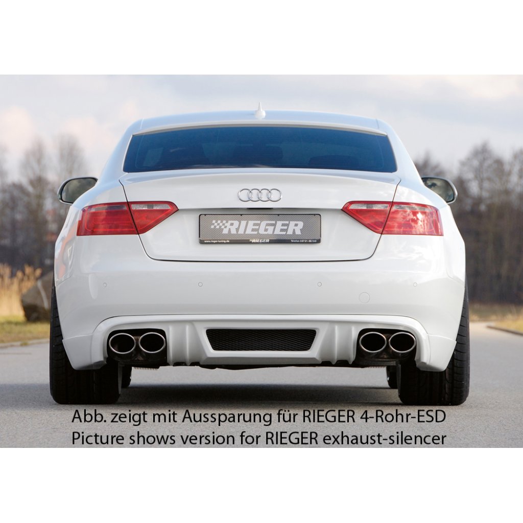 Rieger spoiler pod zadní nárazník pro Audi A5 B8, B81 Sportback před faceliftem r.v. 06/07-07/11, plast ABS bez povrchové úpravy, mimo S-Line, pro orig. dvojitou koncovku vlevo