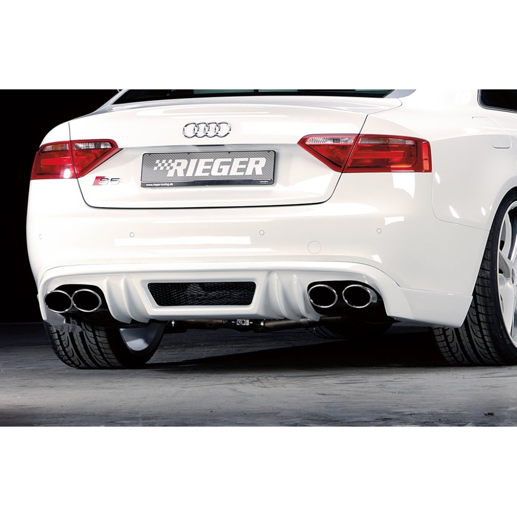 Rieger spoiler pod zadní nárazník pro Audi A5 B8, B81 Sportback před faceliftem r.v. 06/07-07/11, plast ABS bez povrchové úpravy, pro dvojité koncovky na obou stranách 4x115x85 mm