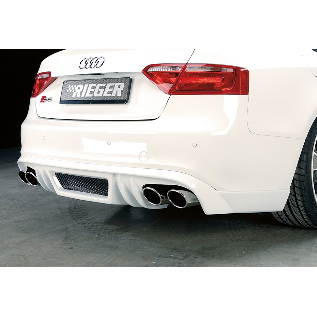 Rieger spoiler pod zadní nárazník pro Audi A5 B8, B81 Sportback před faceliftem r.v. 06/07-07/11, plast ABS bez povrchové úpravy, pro dvojité koncovky na obou stranách 4x115x85 mm
