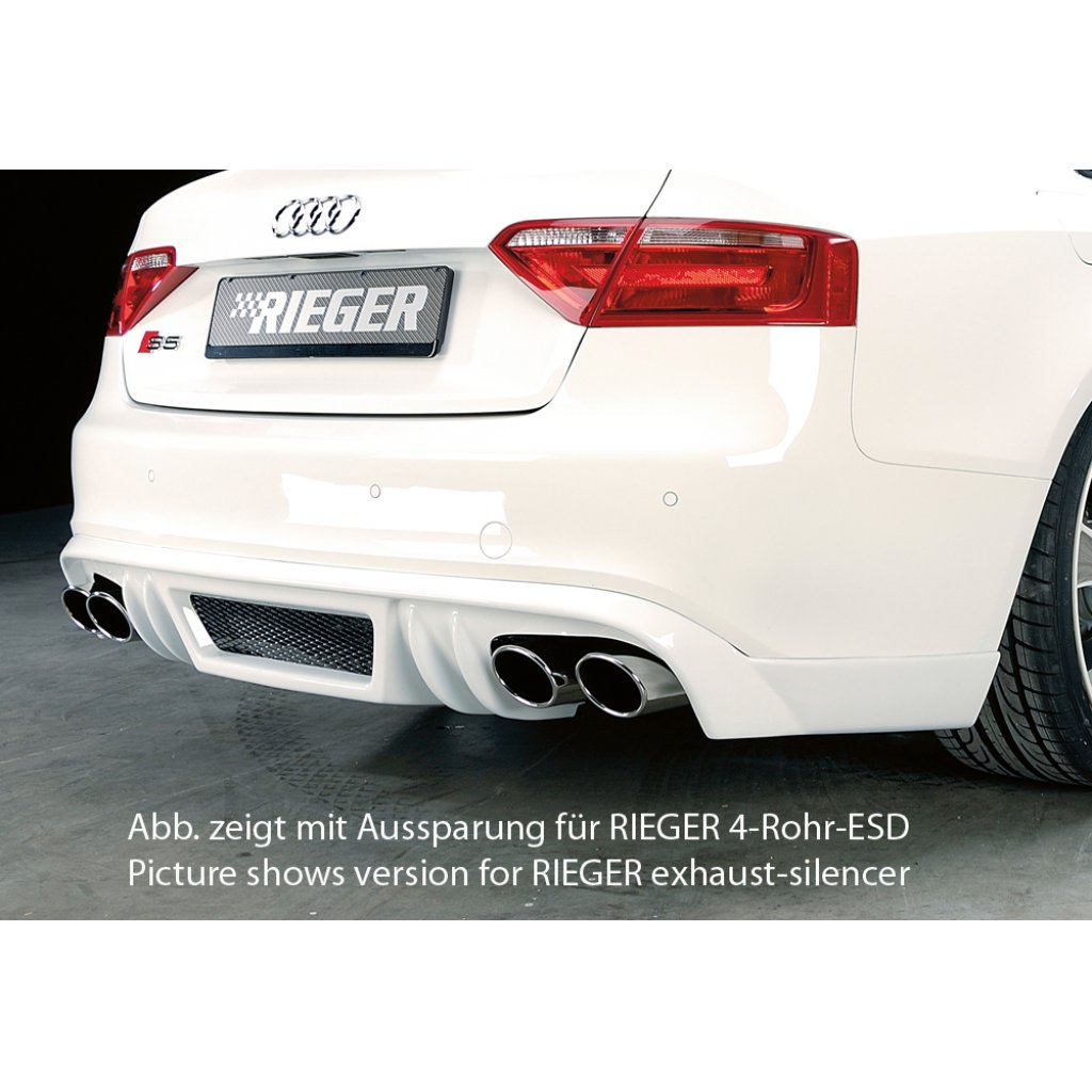 Rieger spoiler pod zadní nárazník pro Audi A5 B8, B81 Sportback před faceliftem r.v. 06/07-07/11, plast ABS bez povrchové úpravy, S-Line, pro orig. koncovky na obou stranách