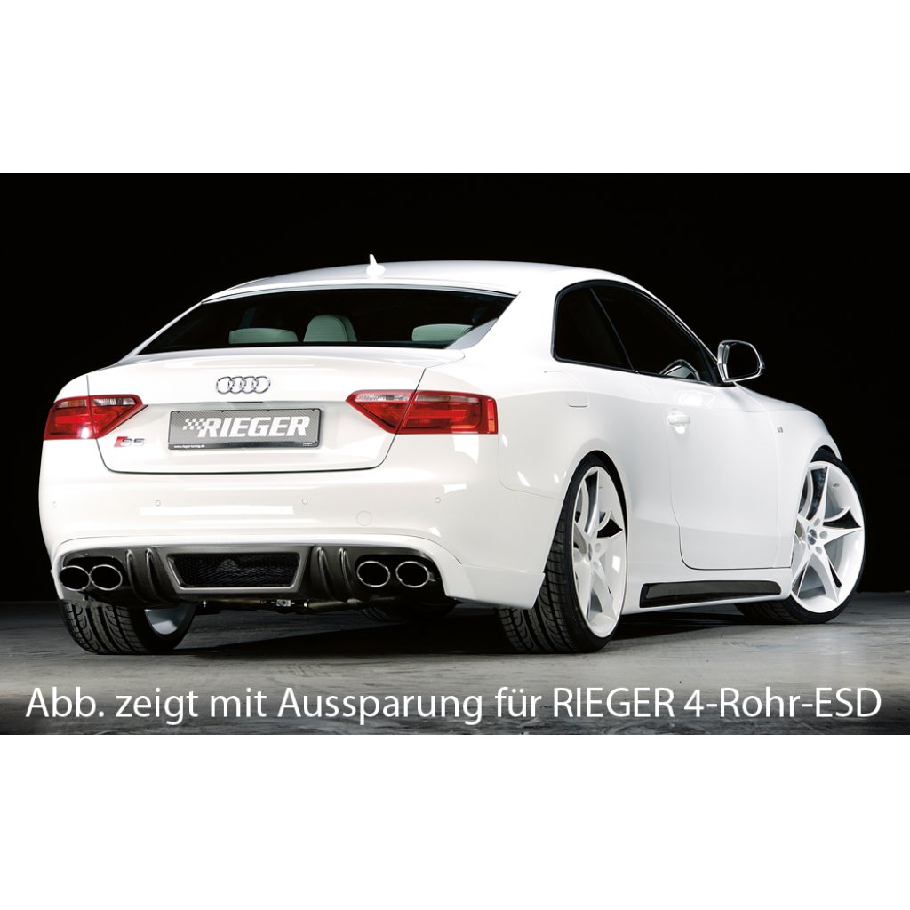 Rieger spoiler pod zadní nárazník pro Audi A5 B8, B81 Sportback před faceliftem r.v. 06/07-07/11, plast ABS s povrchovou úpravou Carbon-Look, S-Line, pro orig. koncovky na obou stranách