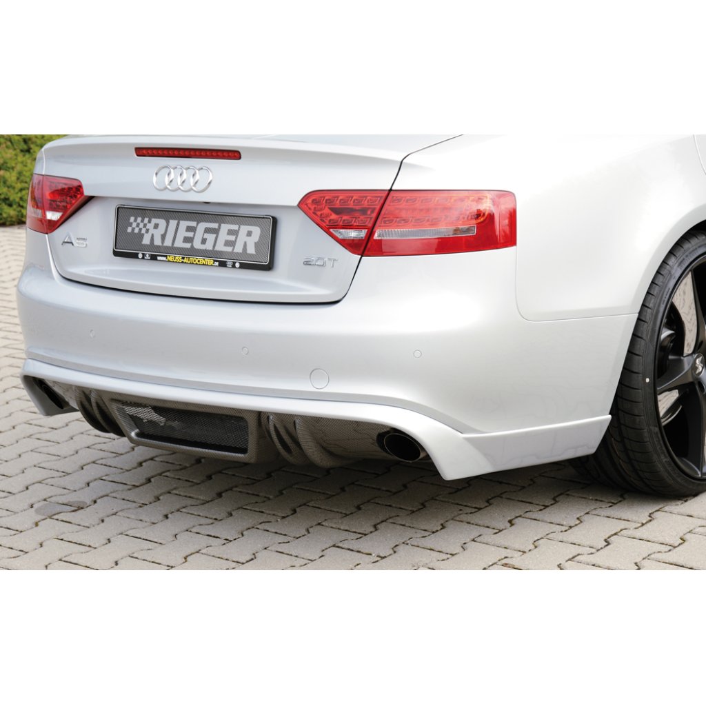 Rieger spoiler pod zadní nárazník pro Audi A5 B8, B81 Sportback před faceliftem r.v. 06/07-07/11, plast ABS s povrchovou úpravou Carbon-Look, S-Line, pro orig. koncovky na obou stranách