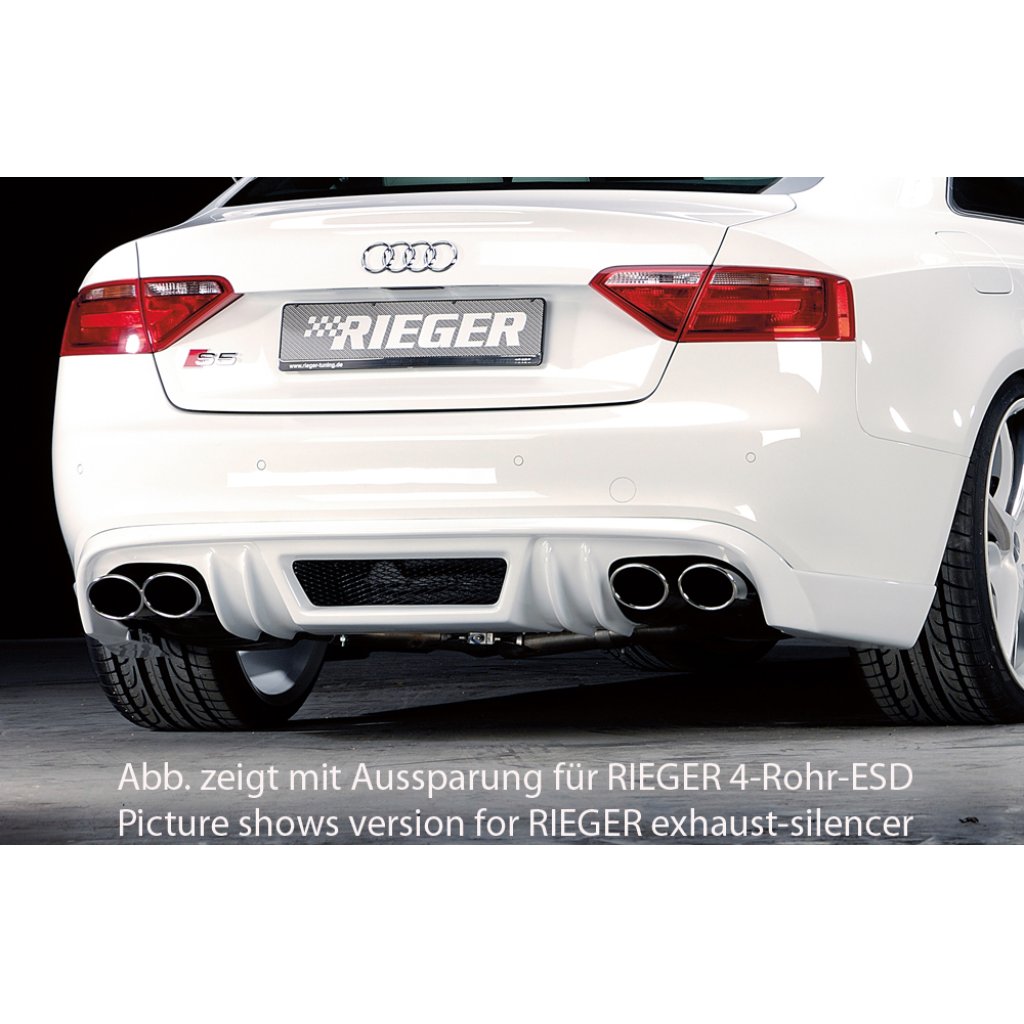 Rieger spoiler pod zadní nárazník pro Audi A5 S5 B8, B81 Sportback před faceliftem r.v. 06/07-07/11, plast ABS bez povrchové úpravy, S-Line, pro orig. koncovky na obou stranách
