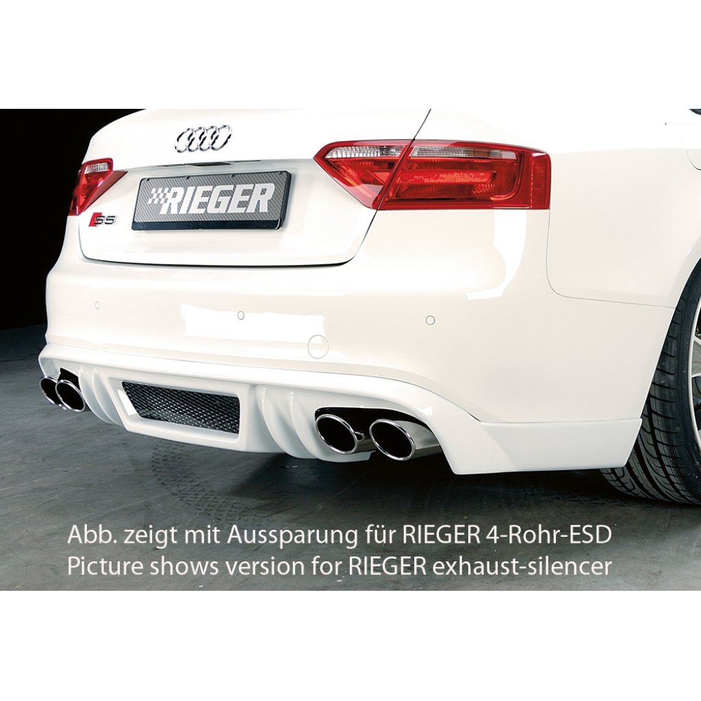 Rieger spoiler pod zadní nárazník pro Audi A5 S5 B8, B81 Sportback před faceliftem r.v. 06/07-07/11, plast ABS bez povrchové úpravy, S-Line, pro orig. koncovky na obou stranách