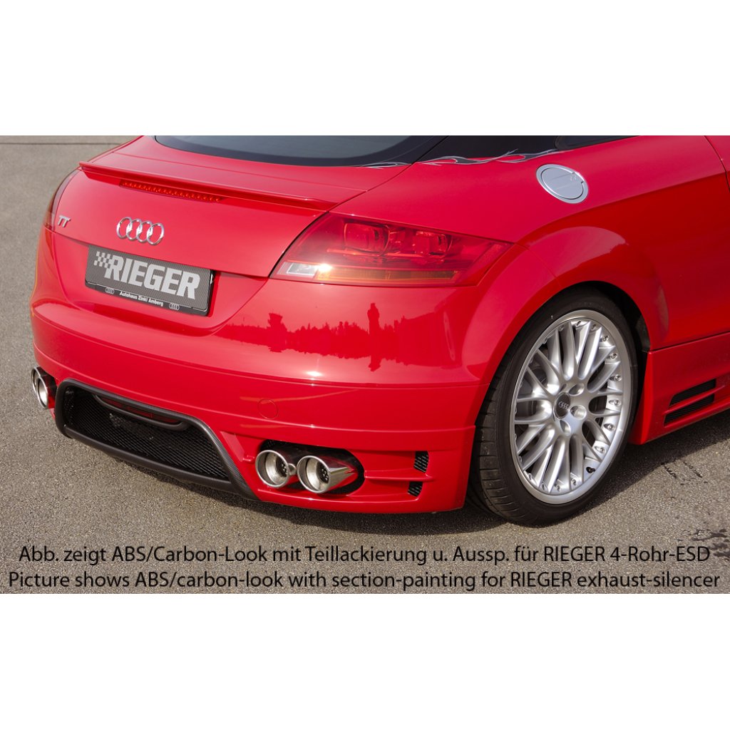 Rieger spoiler pod zadní nárazník pro Audi TT 8J kupé, roadster před faceliftem r.v. 09/06-06/10, plast ABS s povrchovou úpravou Carbon-Look, pro jednoduché koncovky vlevo/vpravo
