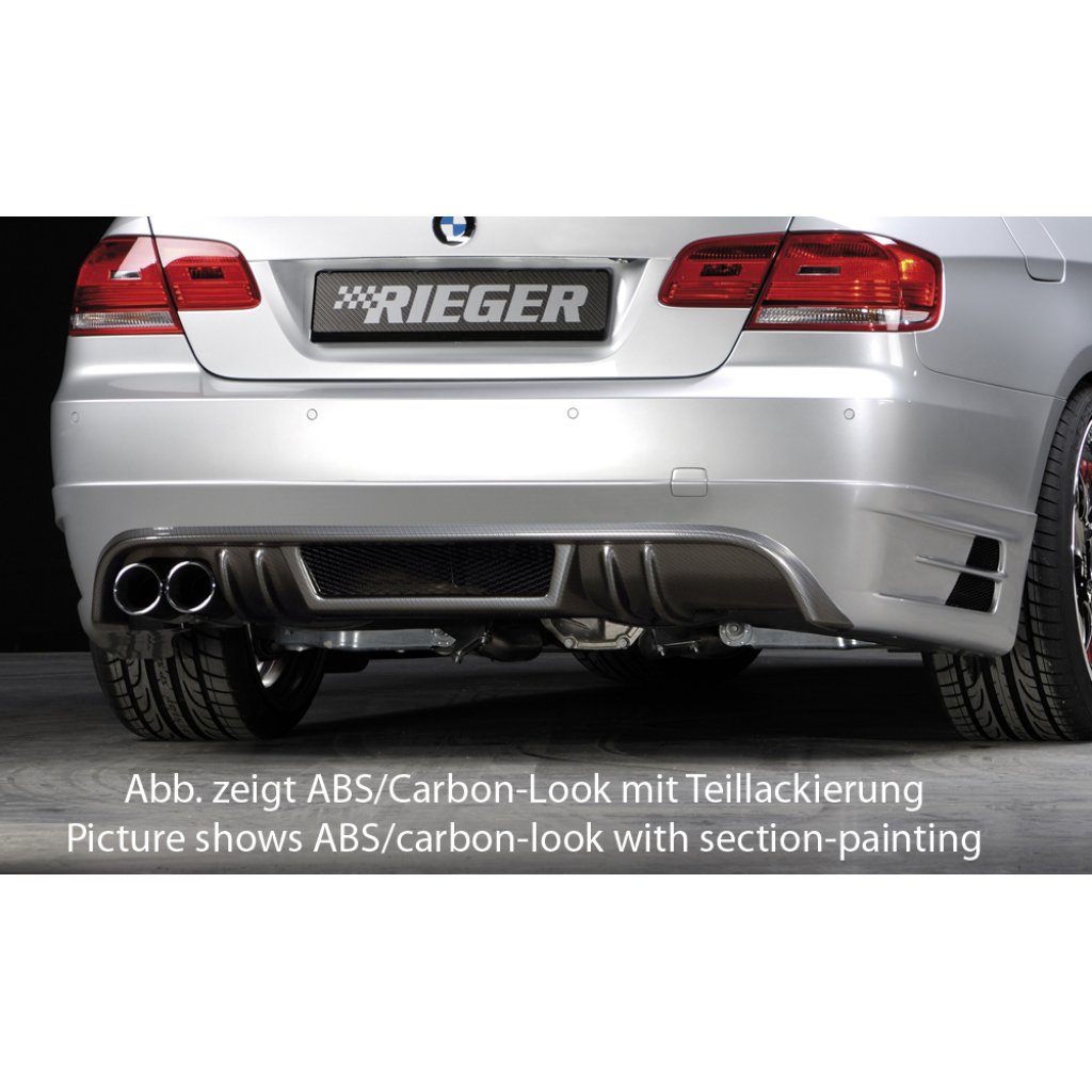 Rieger spoiler pod zadní nárazník pro BMW řada 3 E92, E93 kabriolet, kupé před faceliftem r.v. 03/07-02/10, 09/06-02/10, plast ABS bez povrchové úpravy, mimo 335i a 335d, pro vozy s dvojitou koncovkou vlevo