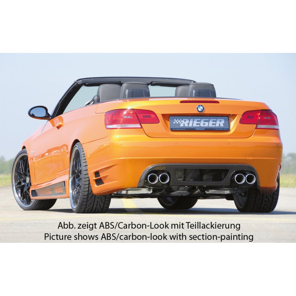 Rieger spoiler pod zadní nárazník pro BMW řada 3 E92, E93 kabriolet, kupé před faceliftem r.v. 03/07-02/10, 09/06-02/10, plast ABS s povrchovou úpravou Carbon-Look, pouze pro 335i, pro dvojité koncovky na obou stranách