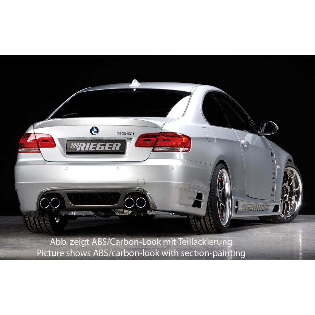 Rieger spoiler pod zadní nárazník pro BMW řada 3 E92, E93 kabriolet, kupé před faceliftem r.v. 03/07-02/10, 09/06-02/10, plast ABS s povrchovou úpravou Carbon-Look, pouze pro 335i, pro dvojité koncovky na obou stranách