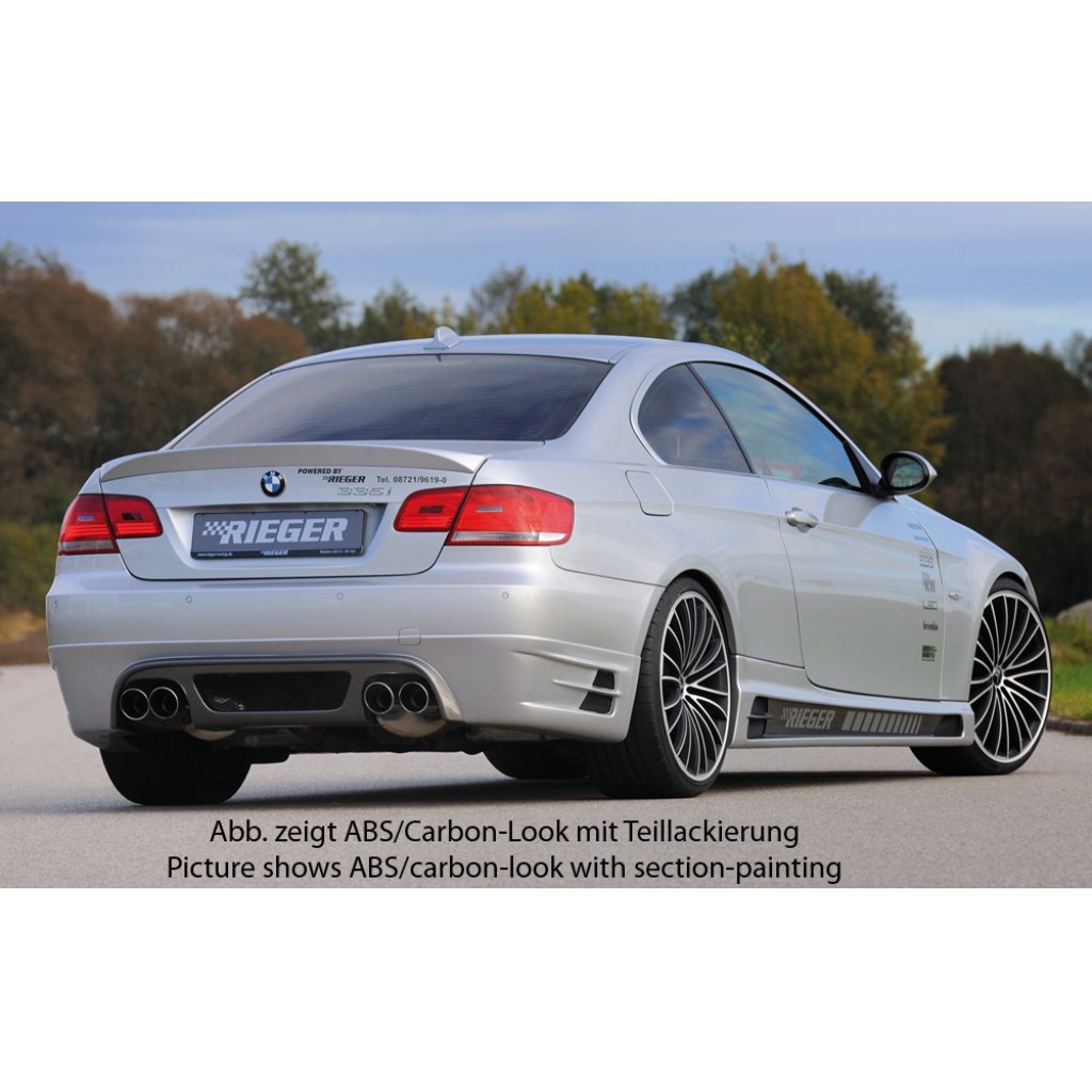 Rieger spoiler pod zadní nárazník pro BMW řada 3 E92, E93 kabriolet, kupé před faceliftem r.v. 03/07-02/10, 09/06-02/10, plast ABS s povrchovou úpravou Carbon-Look, pouze pro 335i, pro dvojité koncovky na obou stranách
