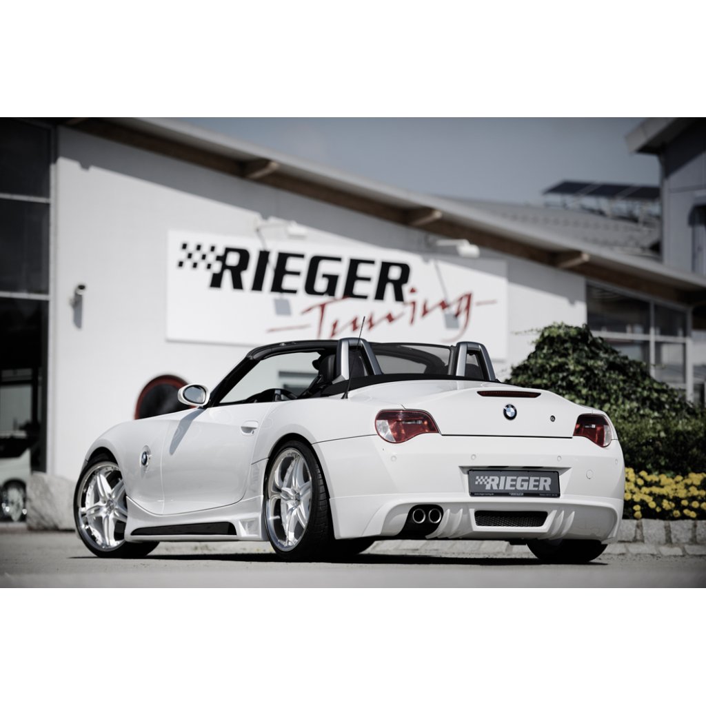 Rieger spoiler pod zadní nárazník pro BMW Z4 E85 kupé, roadster po faceliftu r.v. 01/06-03/09, plast ABS bez povrchové úpravy, pro vozy s dvojitou koncovkou 76mm vlevo