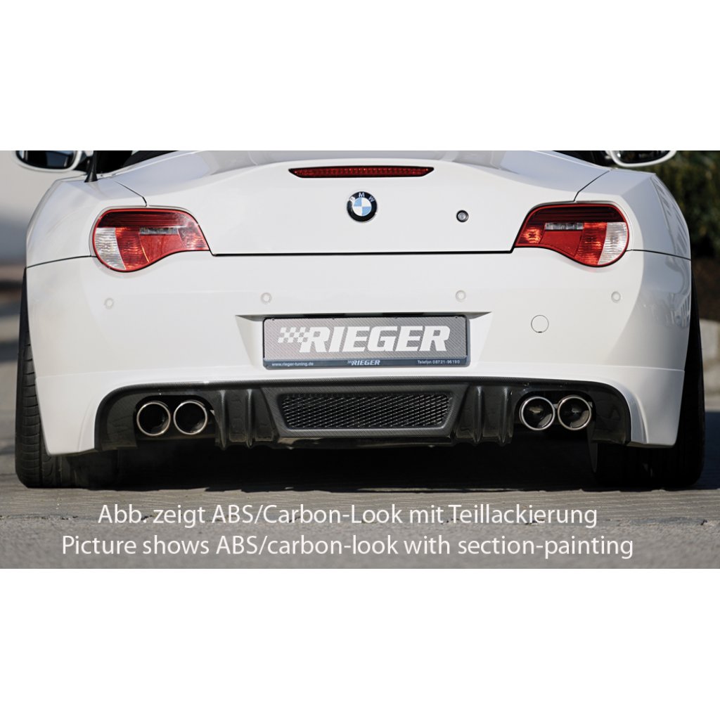 Rieger spoiler pod zadní nárazník pro BMW Z4 E85 kupé, roadster po faceliftu r.v. 01/06-03/09, plast ABS bez povrchové úpravy, pro vozy s dvojitou koncovkou na obou stranách 4x76 mm