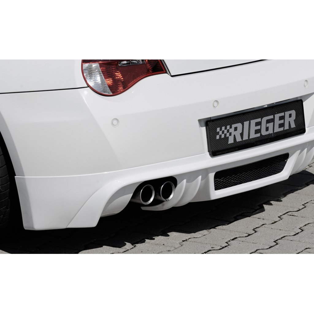 Rieger spoiler pod zadní nárazník pro BMW Z4 E85 kupé, roadster po faceliftu r.v. 01/06-03/09, plast ABS bez povrchové úpravy, pro vozy s dvojitou koncovkou na obou stranách 4x76 mm