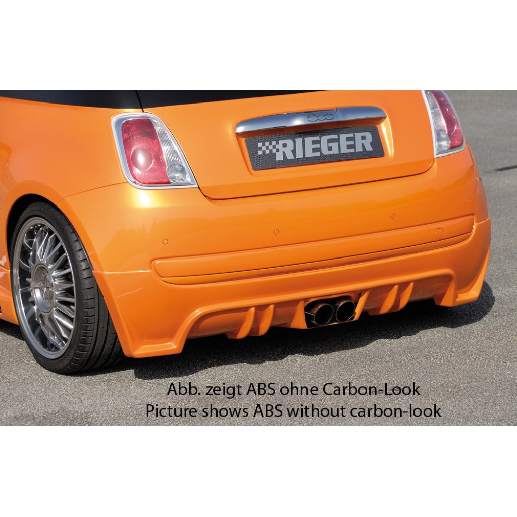 Rieger spoiler pod zadní nárazník pro Fiat 500 312 2-dvéř. r.v. 10/07-, plast ABS s povrchovou úpravou Carbon-Look, pro dvojitou koncovku uprostřed