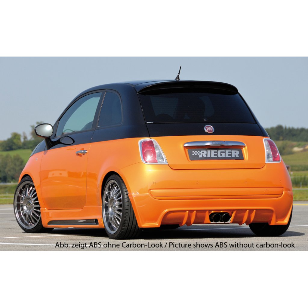Rieger spoiler pod zadní nárazník pro Fiat 500 312 2-dvéř. r.v. 10/07-, plast ABS s povrchovou úpravou Carbon-Look, pro dvojitou koncovku uprostřed