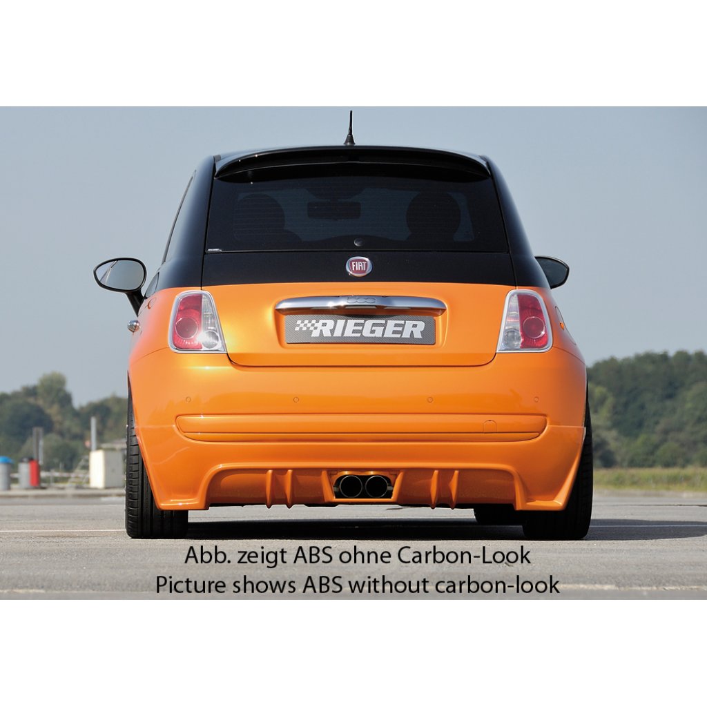 Rieger spoiler pod zadní nárazník pro Fiat 500 312 2-dvéř. r.v. 10/07-, plast ABS s povrchovou úpravou Carbon-Look, pro dvojitou koncovku uprostřed