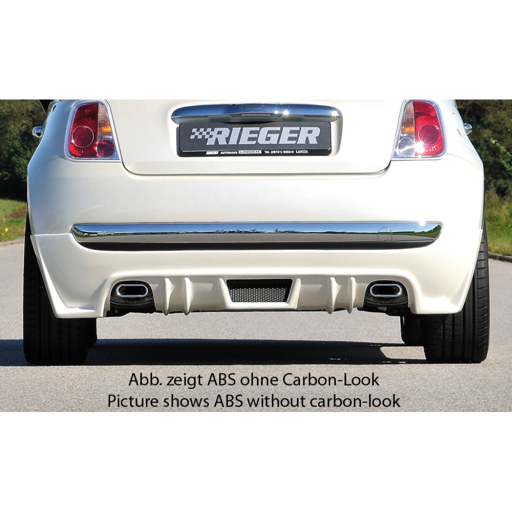 Rieger spoiler pod zadní nárazník pro Fiat 500 312 2-dvéř. r.v. 10/07-, plast ABS s povrchovou úpravou Carbon-Look, pro sport. koncovky na obou stranách