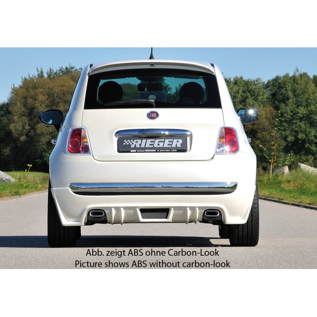 Rieger spoiler pod zadní nárazník pro Fiat 500 312 2-dvéř. r.v. 10/07-, plast ABS s povrchovou úpravou Carbon-Look, pro sport. koncovky na obou stranách