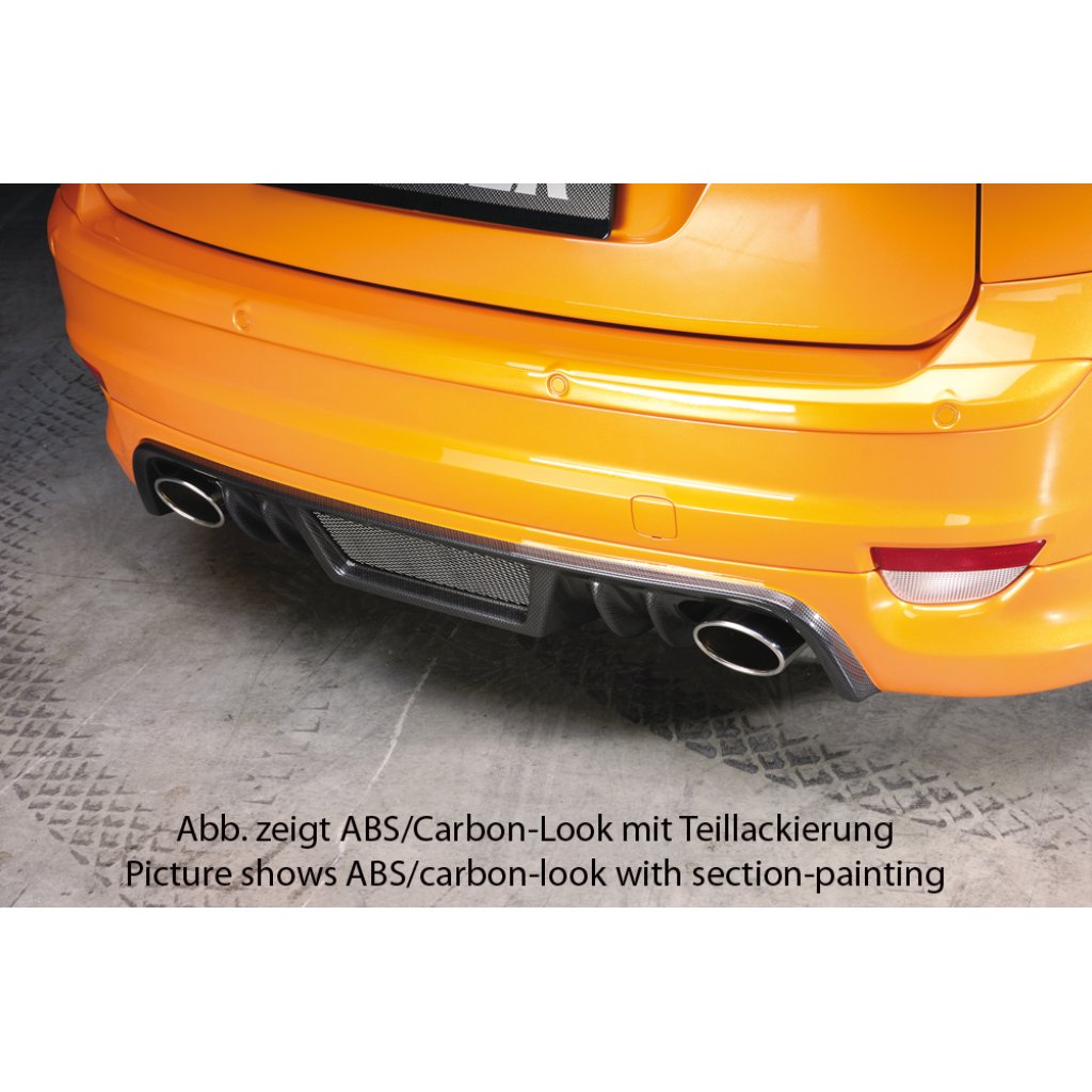 Rieger spoiler pod zadní nárazník pro Ford Focus 2 3-dvéř., 5-dvéř. před faceliftem r.v. 07/04-01/08, plast ABS bez povrchové úpravy, pro vozy s koncovkami na obou stranách