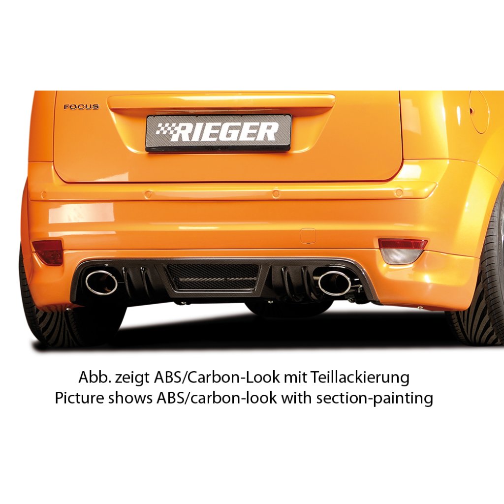 Rieger spoiler pod zadní nárazník pro Ford Focus 2 3-dvéř., 5-dvéř. před faceliftem r.v. 07/04-01/08, plast ABS s povrchovou úpravou Carbon-Look, pro vozy s koncovkami na obou stranách