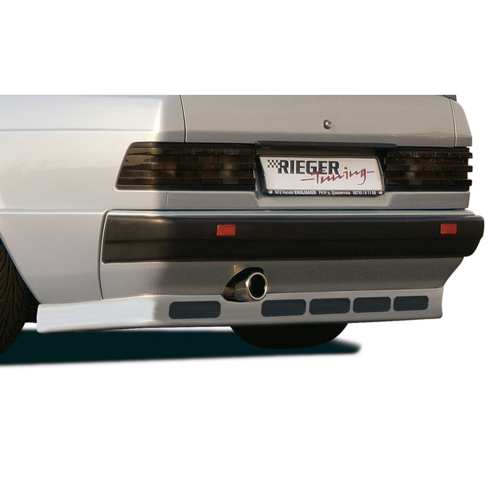 Rieger spoiler pod zadní nárazník pro Mercedes 190 W201 sedan, plast ABS bez povrchové úpravy, s alu mřížkou, s kulatým výřezem pro koncovku