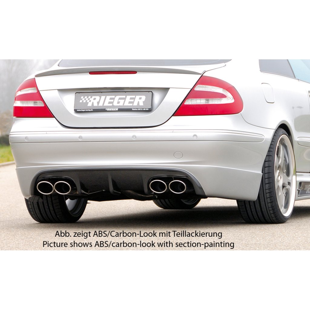 Rieger spoiler pod zadní nárazník pro Mercedes CLK W209 kabriolet, kupé vč. faceliftu r.v. 00/02-06/04, 07/04-, plast ABS bez povrchové úpravy