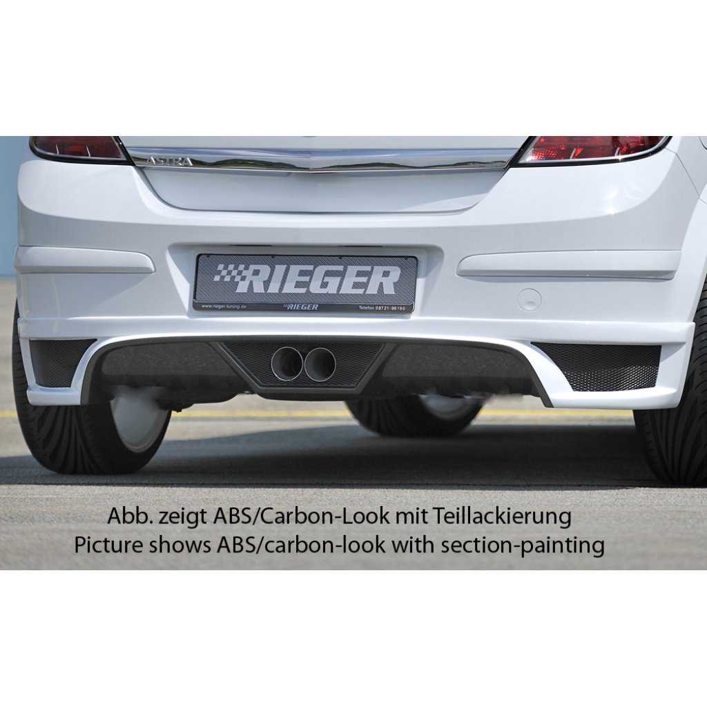 Rieger spoiler pod zadní nárazník pro Opel Astra H 5-dvéř., hatchback, notchback r.v. 03/04-, plast ABS bez povrchové úpravy, pro vozy s dvojitou koncovkou uprostřed