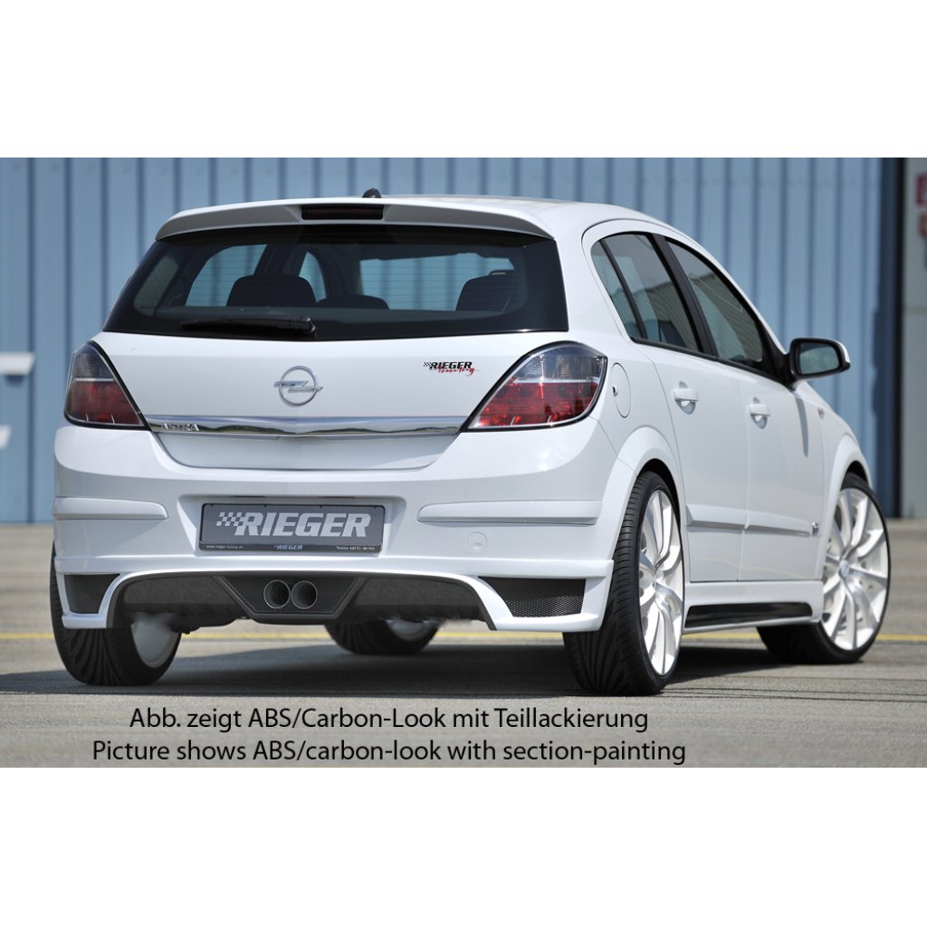 Rieger spoiler pod zadní nárazník pro Opel Astra H 5-dvéř., hatchback, notchback r.v. 03/04-, plast ABS bez povrchové úpravy, pro vozy s dvojitou koncovkou uprostřed