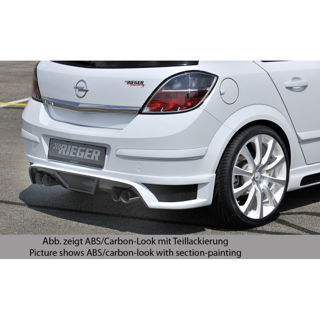 Rieger spoiler pod zadní nárazník pro Opel Astra H 5-dvéř., hatchback, notchback r.v. 03/04-, plast ABS bez povrchové úpravy, pro vozy s dvojitými koncovkami na obou stranách