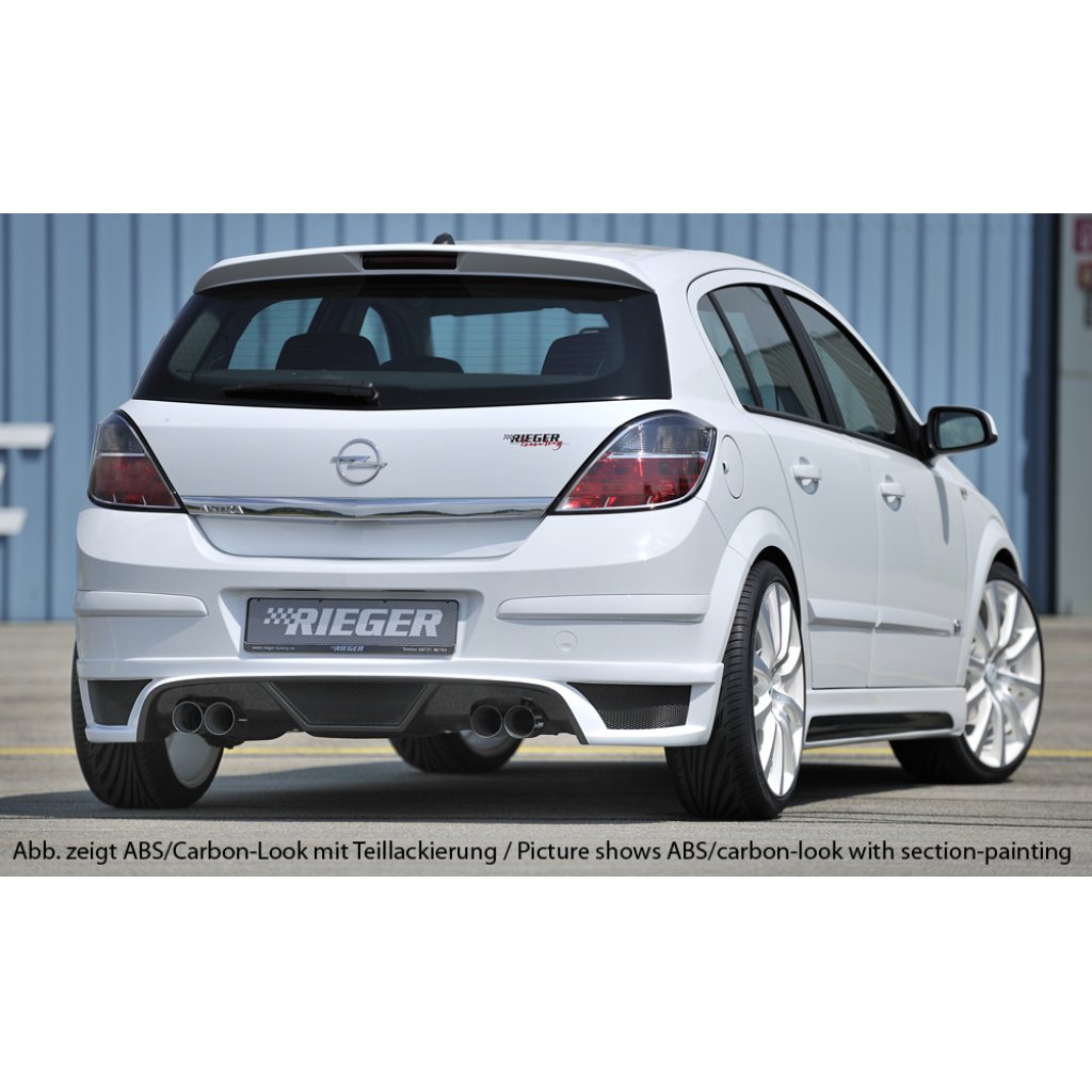 Rieger spoiler pod zadní nárazník pro Opel Astra H 5-dvéř., hatchback, notchback r.v. 03/04-, plast ABS bez povrchové úpravy, pro vozy s dvojitými koncovkami na obou stranách